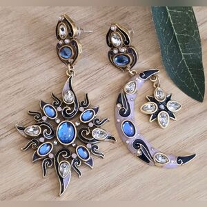 Gold and Blue Celestial Earrings